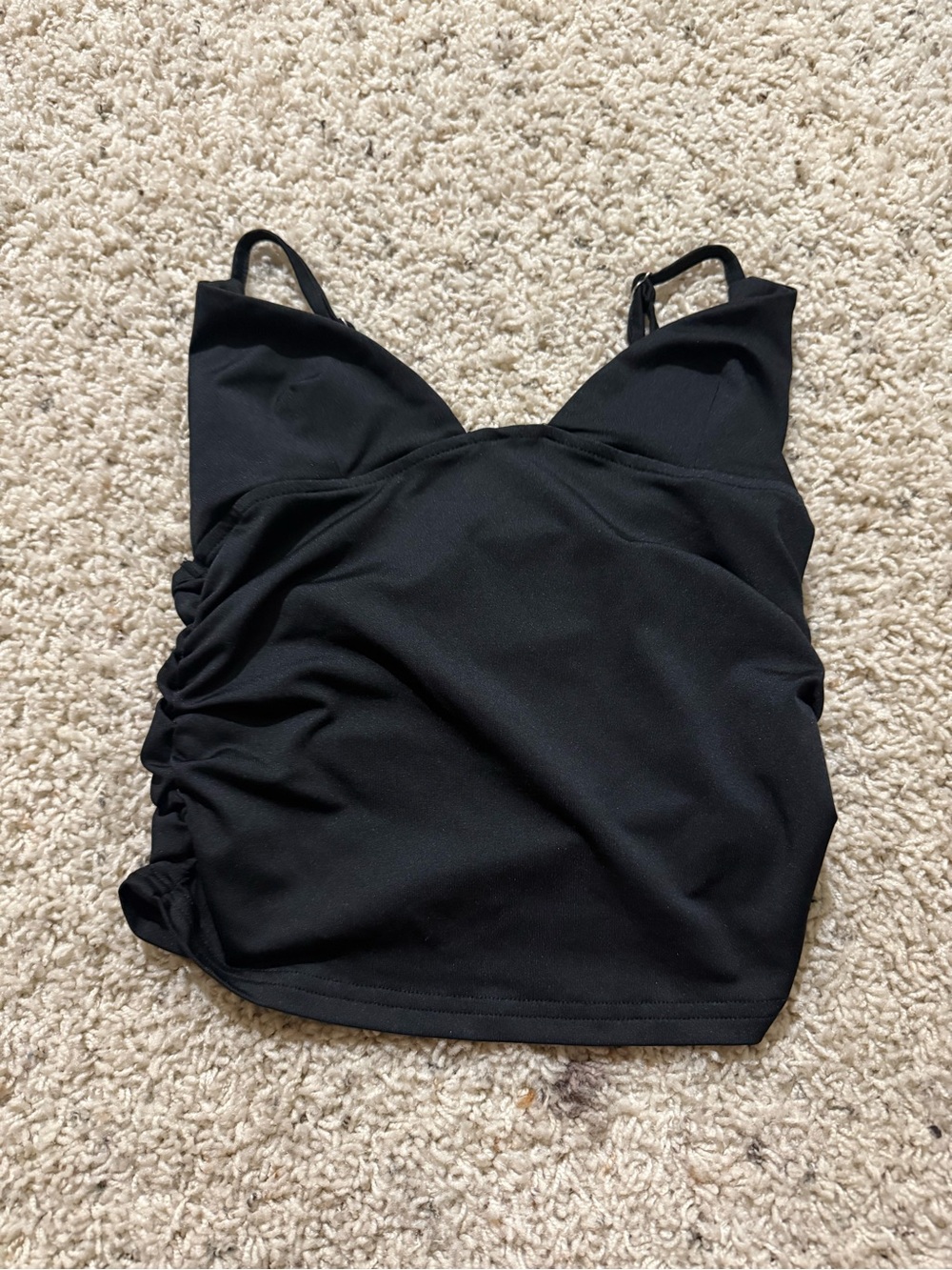 Black Ruched Tank Top with Thin Straps